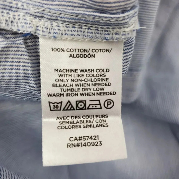 ANN TAYLOR LOFT Blue White‎ Pinstripe Button Up Contrasting Long Sleeved Shirt - Picture 7 of 11